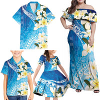 Aloha Hawaii Festive Family Matching Off Shoulder Maxi Dress and Hawaiian Shirt Frangipani Lace Classic - Oceanic LT7 - Polynesian Pride