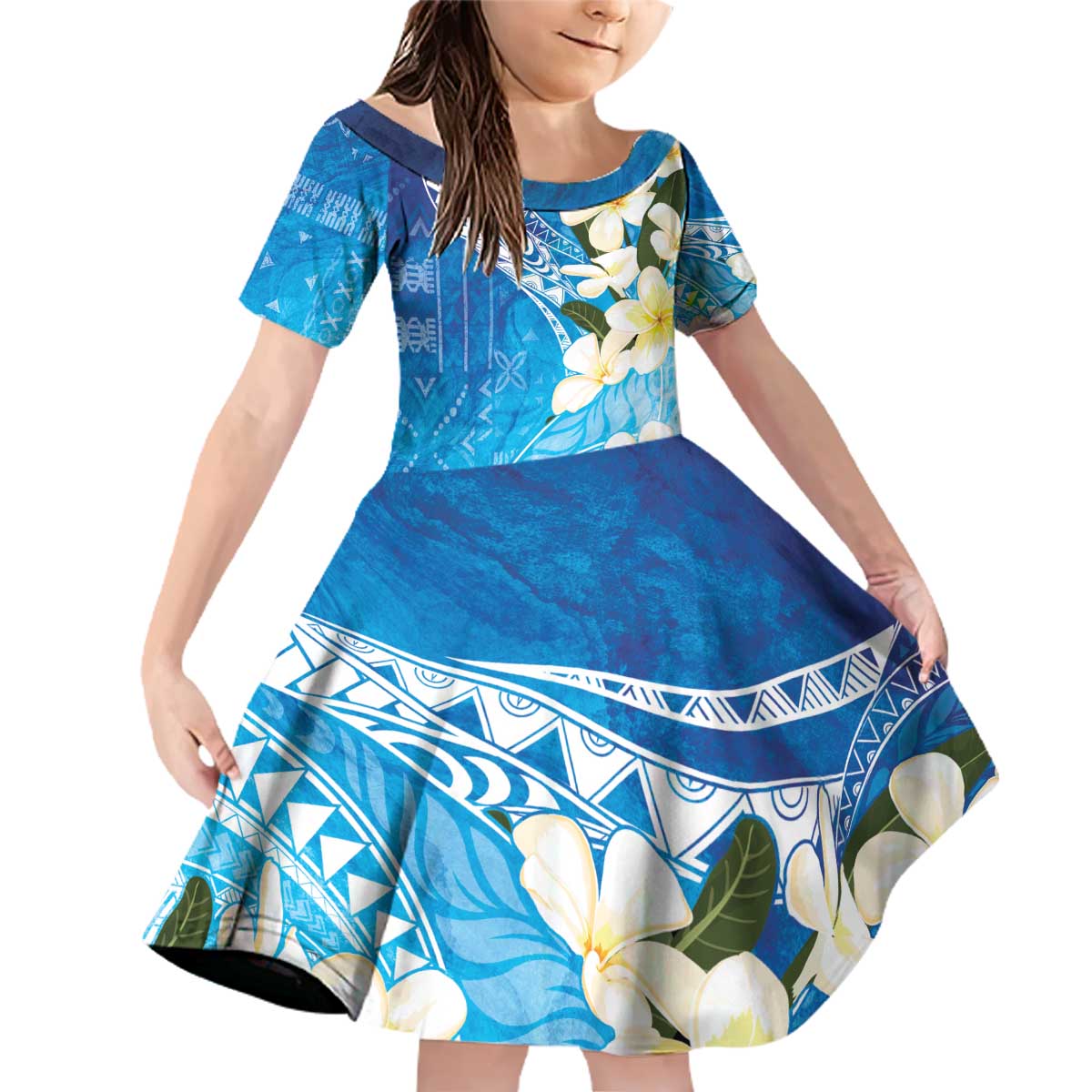 Aloha Hawaii Festive Family Matching Off Shoulder Short Dress and Hawaiian Shirt Frangipani Lace Classic - Oceanic