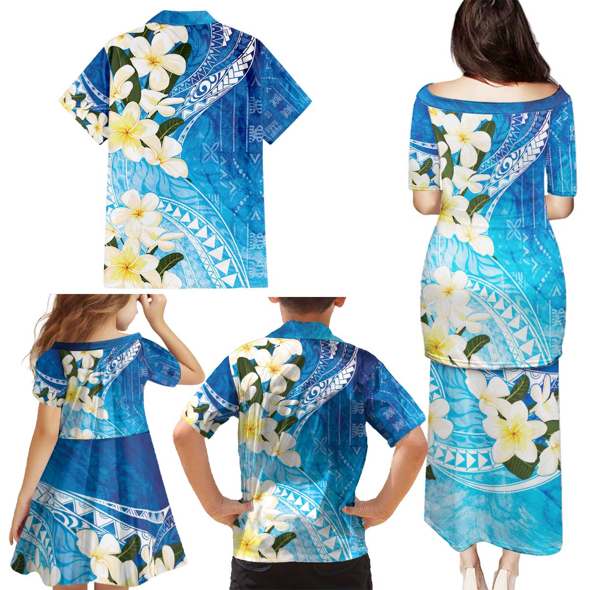 Aloha Hawaii Festive Family Matching Puletasi and Hawaiian Shirt Frangipani Lace Classic - Oceanic LT7 - Polynesian Pride