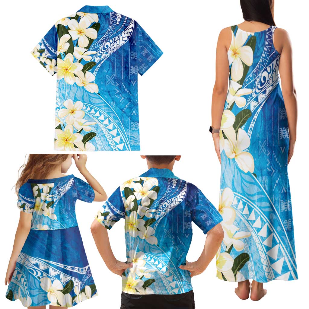 Aloha Hawaii Festive Family Matching Tank Maxi Dress and Hawaiian Shirt Frangipani Lace Classic - Oceanic