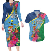 Personalized Malampa Fiji Day Together We Grow Couples Matching Long Sleeve Bodycon Dress and Hawaiian Shirt Special Tapa Mix - Polynesian Pride