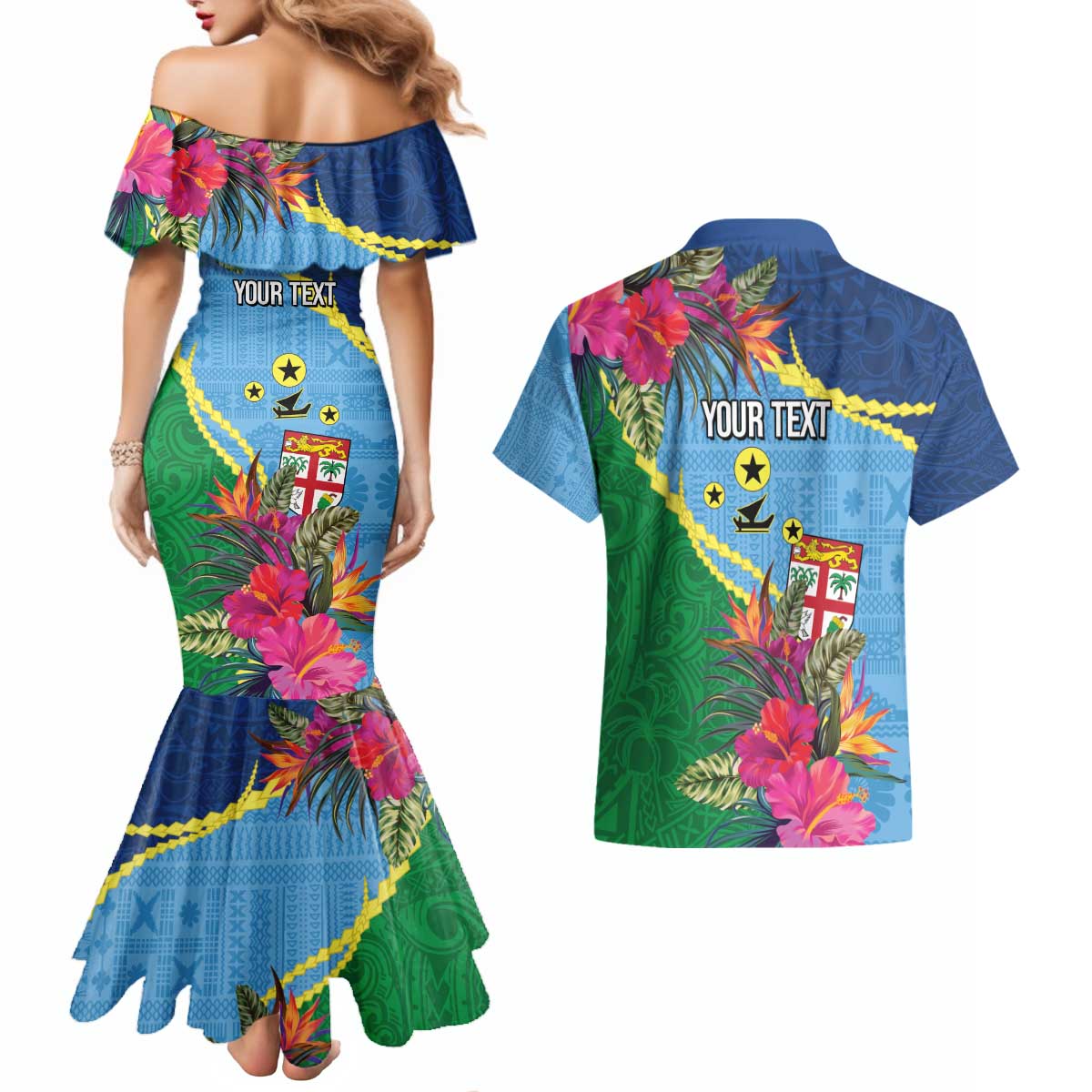 Personalized Malampa Fiji Day Together We Grow Couples Matching Mermaid Dress and Hawaiian Shirt Special Tapa Mix - Polynesian Pride