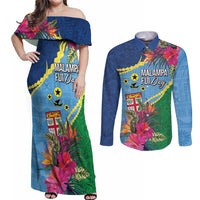 Personalized Malampa Fiji Day Together We Grow Couples Matching Off Shoulder Maxi Dress and Long Sleeve Button Shirt Special Tapa Mix - Polynesian Pride
