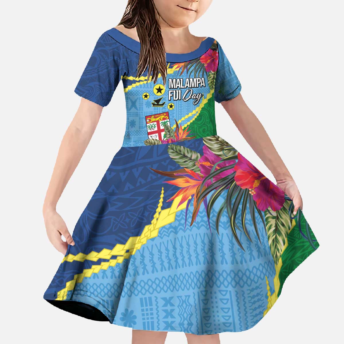Personalized Malampa Fiji Day Together We Grow Family Matching Off The Shoulder Long Sleeve Dress and Hawaiian Shirt Special Tapa Mix - Polynesian Pride
