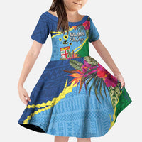 Personalized Malampa Fiji Day Together We Grow Family Matching Puletasi and Hawaiian Shirt Special Tapa Mix LT7 Daughter's Dress Colorful - Polynesian Pride