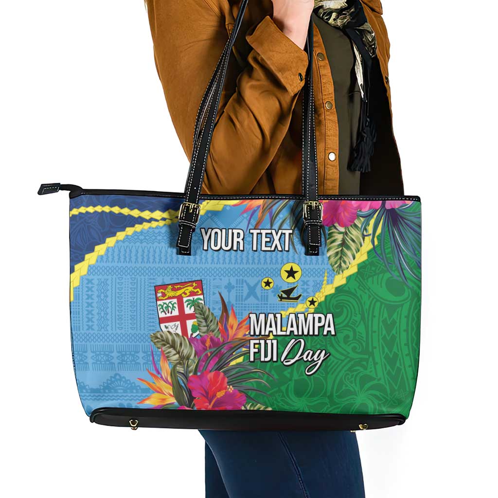 Personalized Malampa Fiji Day Together We Grow Leather Tote Bag Special Tapa Mix - Polynesian Pride