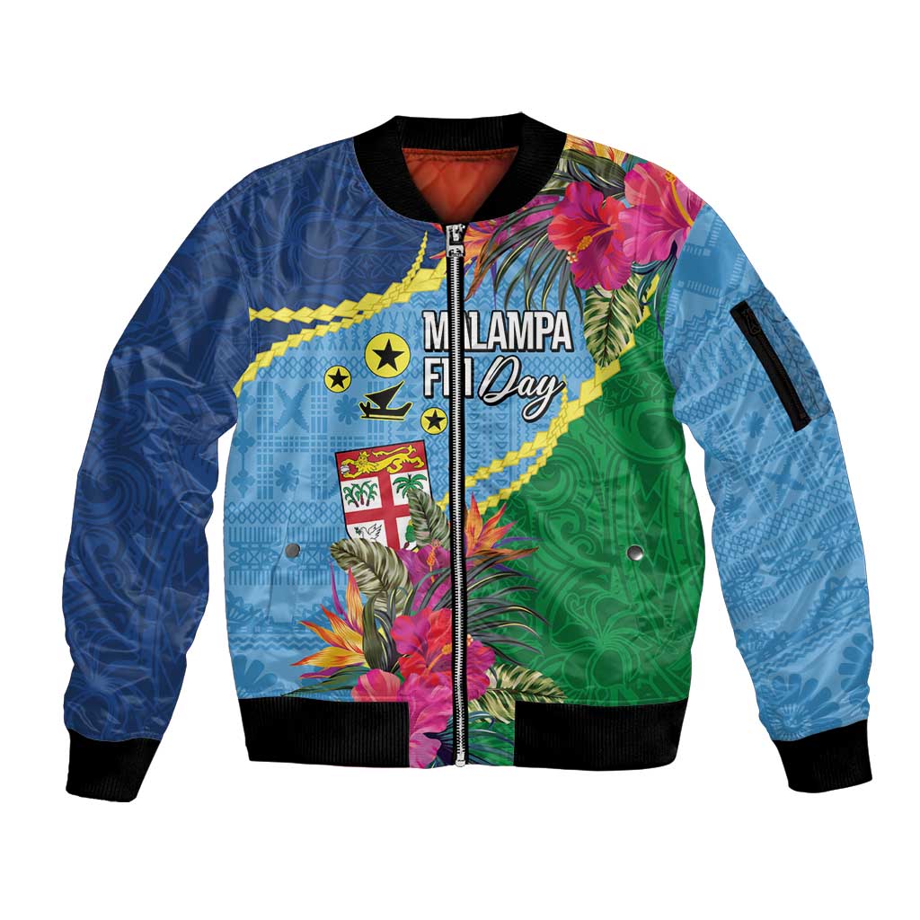 Personalized Malampa Fiji Day Together We Grow Sleeve Zip Bomber Jacket Special Tapa Mix - Polynesian Pride