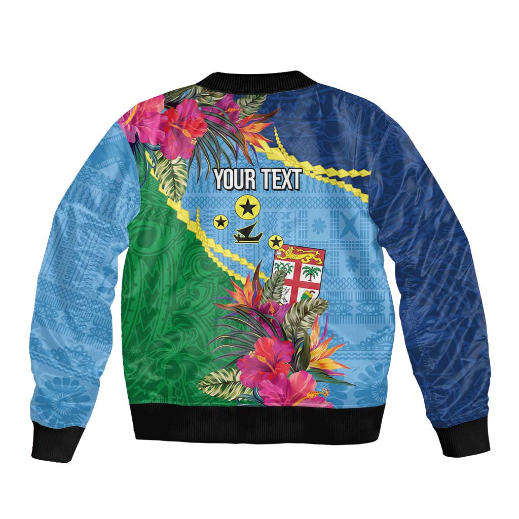 Personalized Malampa Fiji Day Together We Grow Sleeve Zip Bomber Jacket Special Tapa Mix - Polynesian Pride