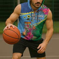 Personalized Malampa Fiji Day Together We Grow Sleeveless Zip Hoodie Special Tapa Mix - Polynesian Pride