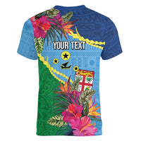 Personalized Malampa Fiji Day Together We Grow Women V-Neck T-Shirt Special Tapa Mix - Polynesian Pride