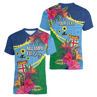 Personalized Malampa Fiji Day Together We Grow Women V-Neck T-Shirt Special Tapa Mix - Polynesian Pride