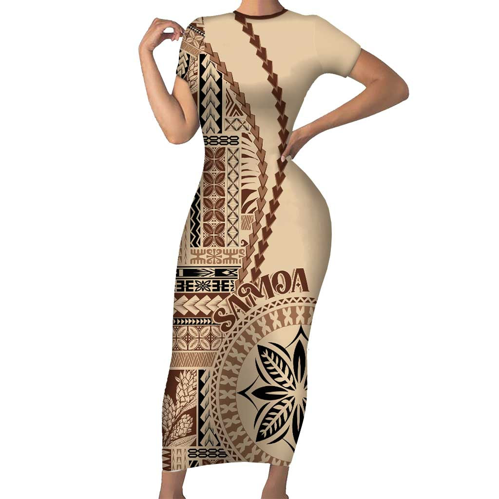 Samoa Siapo Motif Family Matching Short Sleeve Bodycon Dress and Hawaiian Shirt Classic Style LT7
