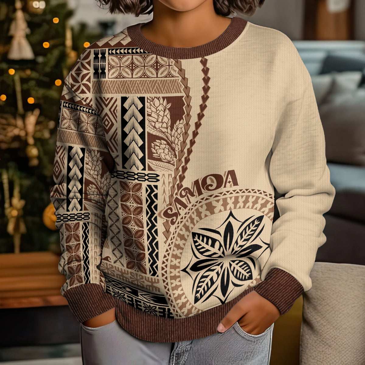 Samoa Siapo Motif Kid Ugly Christmas Sweater Classic Style LT7 - Polynesian Pride