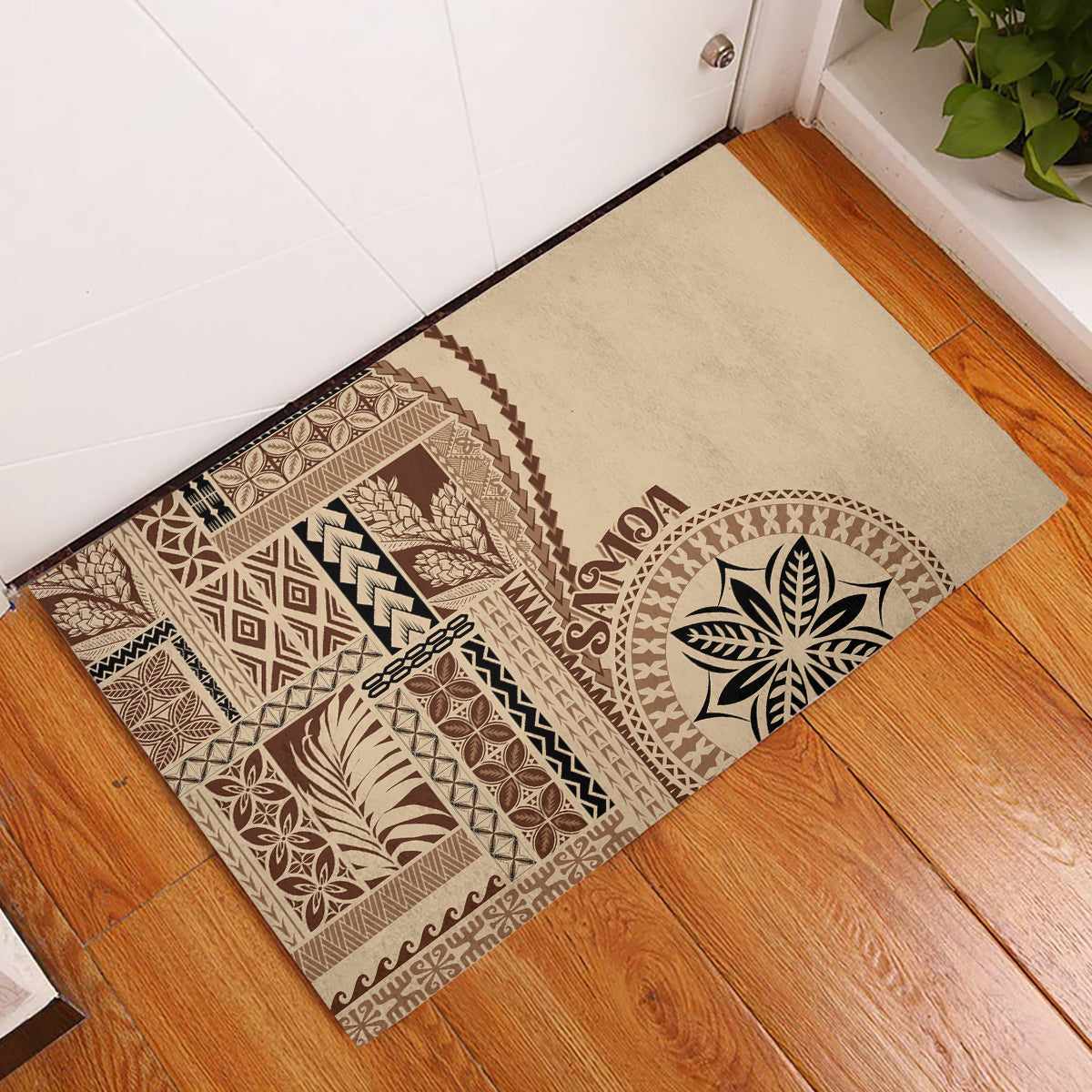 Samoa Siapo Motif Rubber Doormat Classic Style LT7 Beige - Polynesian Pride