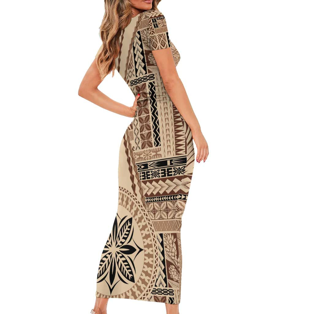 Samoa Siapo Motif Short Sleeve Bodycon Dress Classic Style LT7