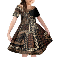 Samoa Siapo Motif Family Matching Long Sleeve Bodycon Dress and Hawaiian Shirt Classic Style - Black Ver LT7 Daughter's Dress Black - Polynesian Pride