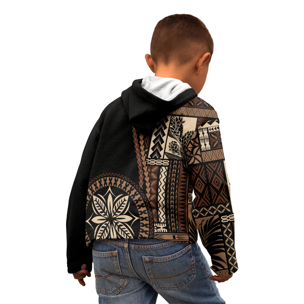 Samoa Siapo Motif Kid Hoodie Classic Style - Black Ver LT7 - Polynesian Pride