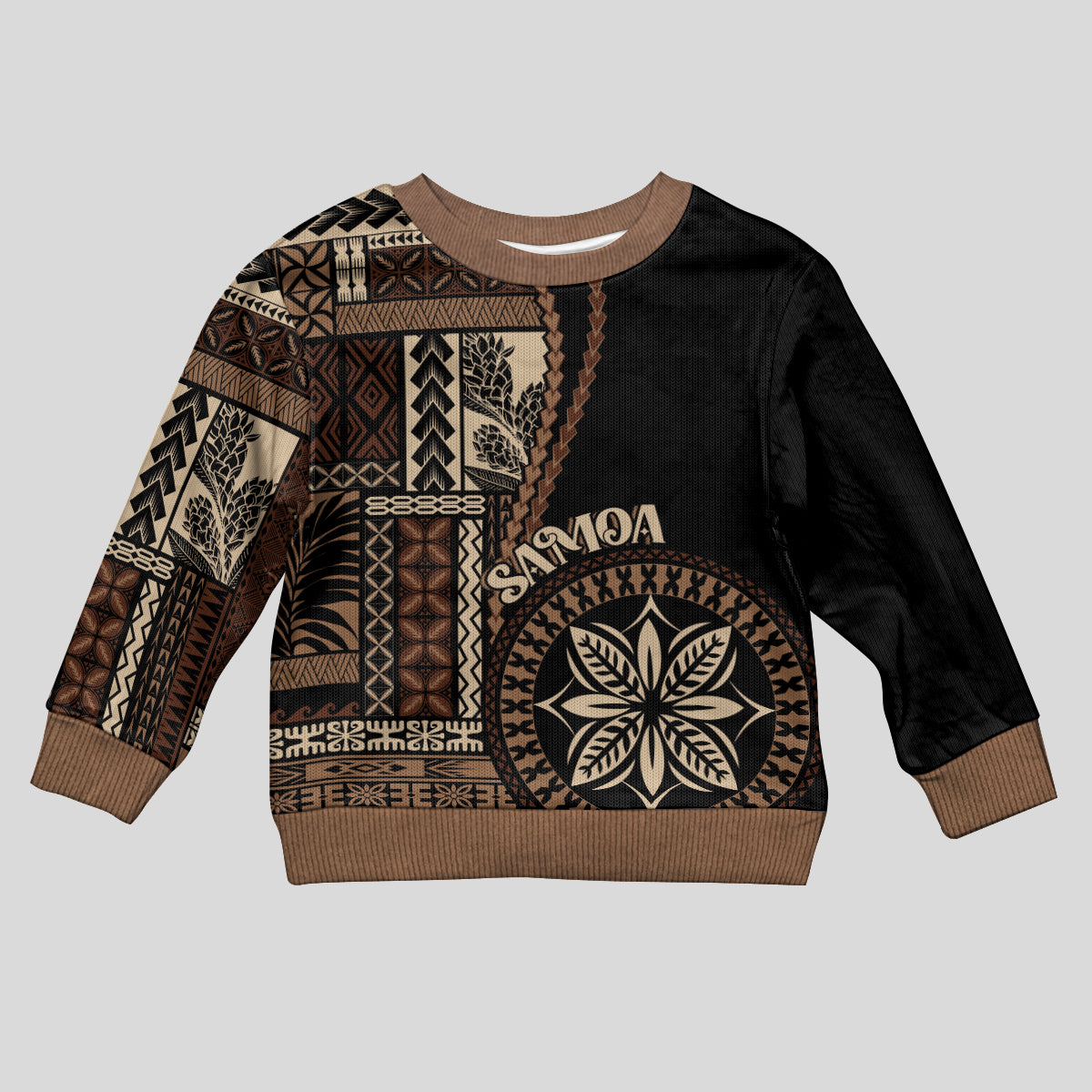 Samoa Siapo Motif Kid Ugly Christmas Sweater Classic Style - Black Ver LT7 Kid Black - Polynesian Pride