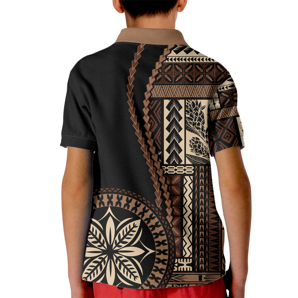 Samoa Siapo Motif Kid Polo Shirt Classic Style - Black Ver LT7 - Polynesian Pride