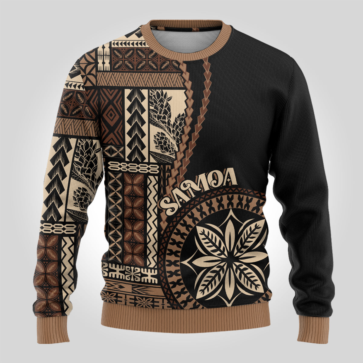 Samoa Siapo Motif Ugly Christmas Sweater Classic Style - Black Ver LT7 - Polynesian Pride
