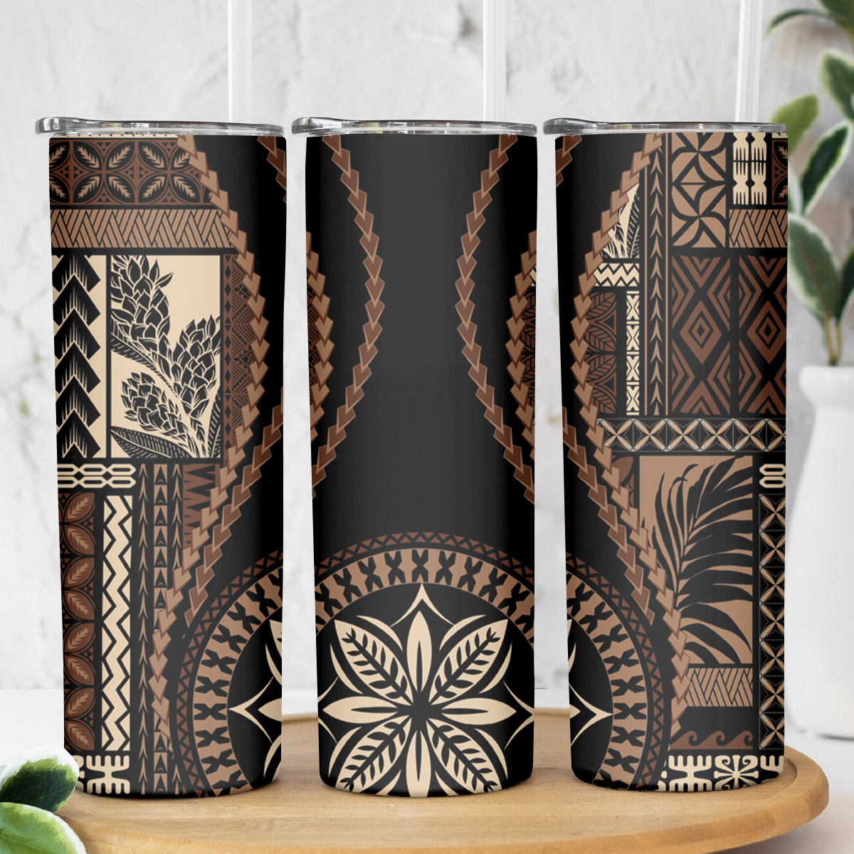 Samoa Siapo Motif Skinny Tumbler Classic Style - Black Ver
