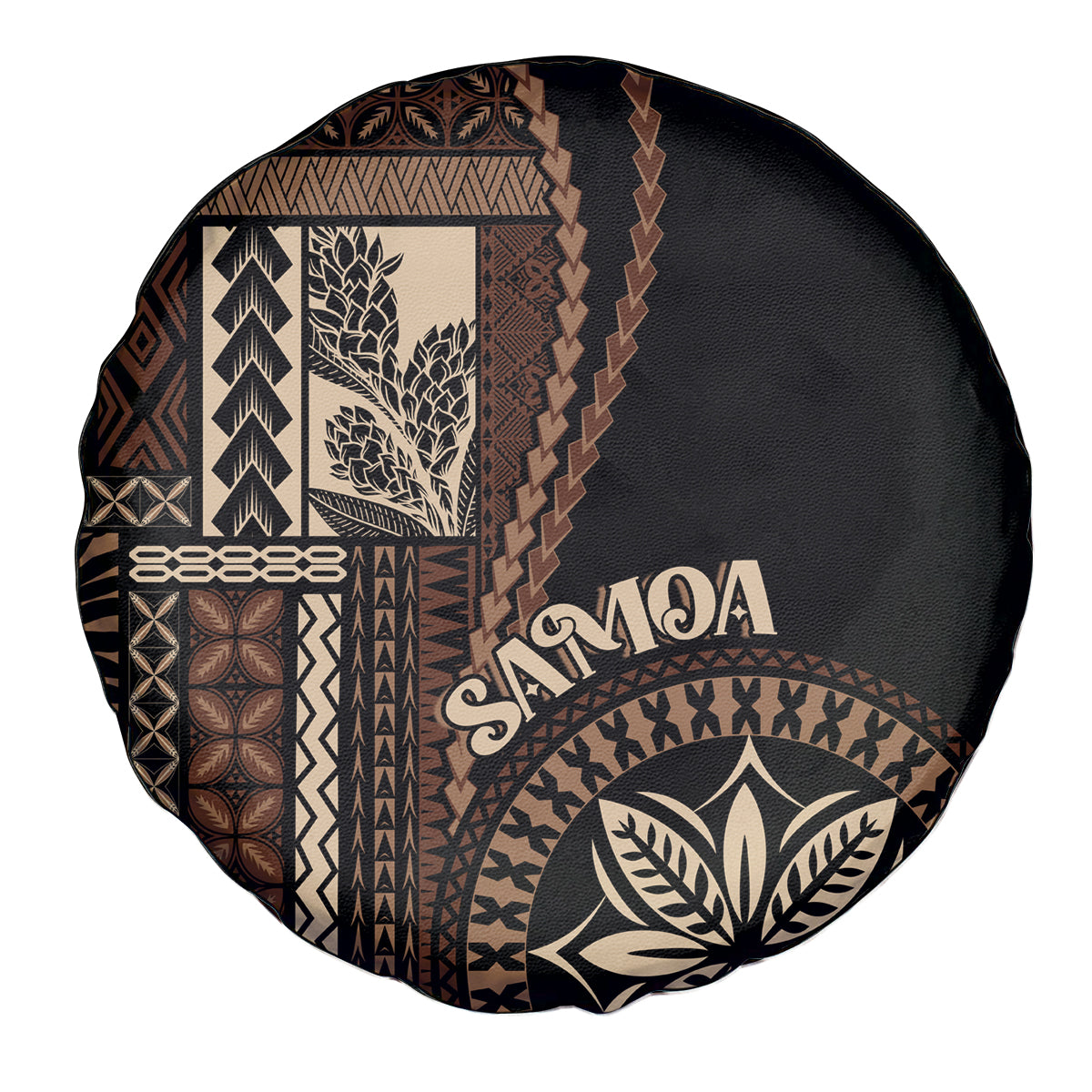 Samoa Siapo Motif Spare Tire Cover Classic Style - Black Ver LT7 - Polynesian Pride