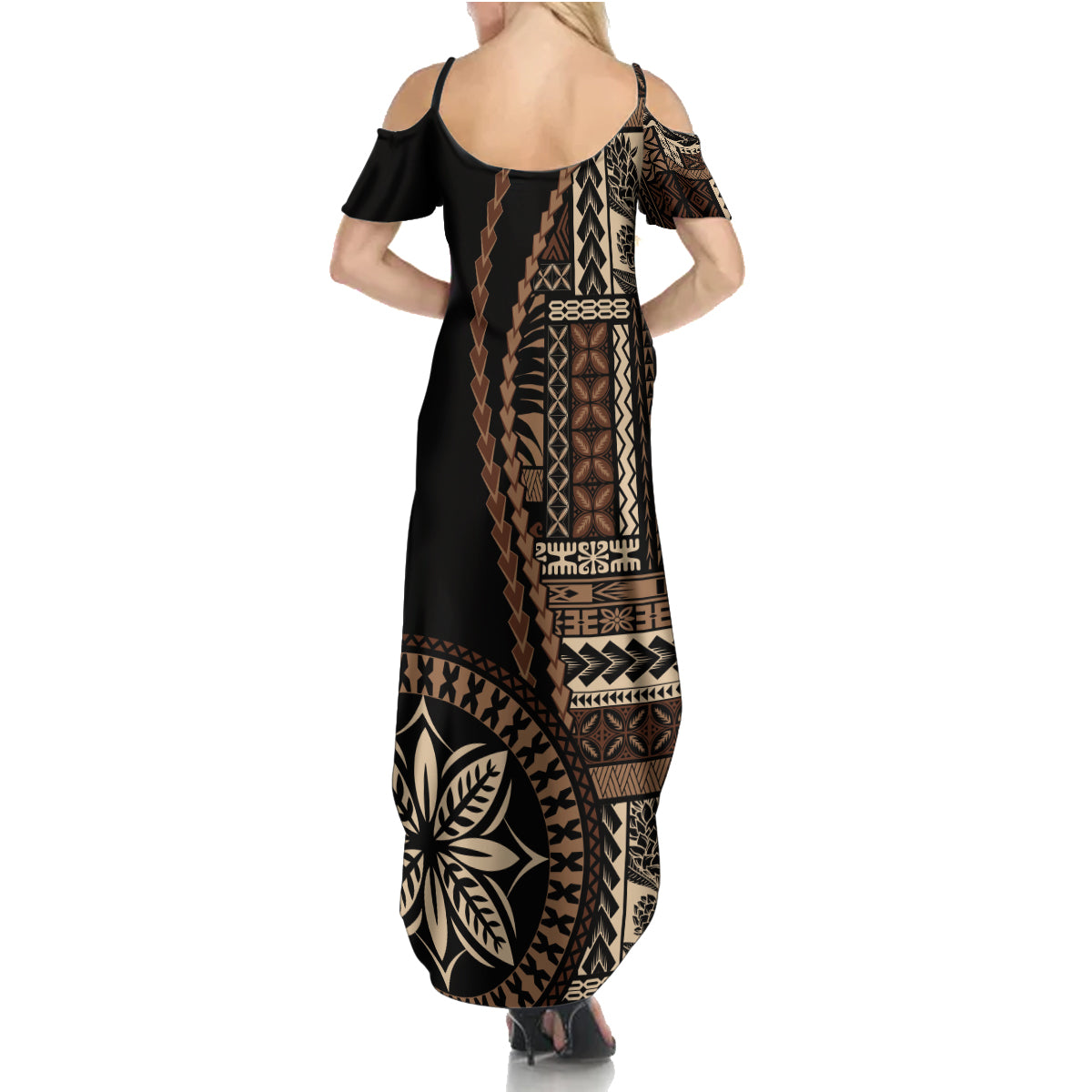 Samoa Siapo Motif Summer Maxi Dress Classic Style - Black Ver LT7 - Polynesian Pride