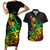 Personalised Reggae Jawaiian Festive Couples Matching Short Sleeve Bodycon Dress and Hawaiian Shirt Mix Polynesian