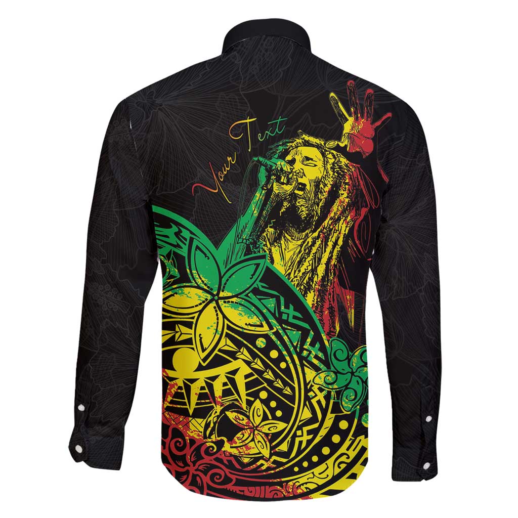 Personalised Reggae Jawaiian Festive Family Matching Long Sleeve Bodycon Dress and Hawaiian Shirt Mix Polynesian