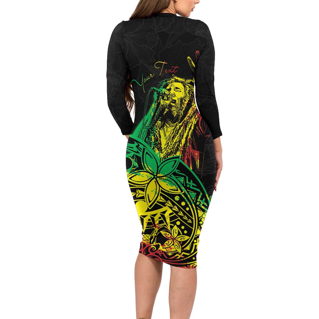 Personalised Reggae Jawaiian Festive Family Matching Long Sleeve Bodycon Dress and Hawaiian Shirt Mix Polynesian