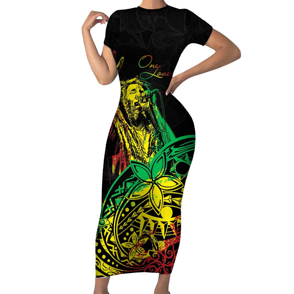 Personalised Reggae Jawaiian Festive Short Sleeve Bodycon Dress Mix Polynesian