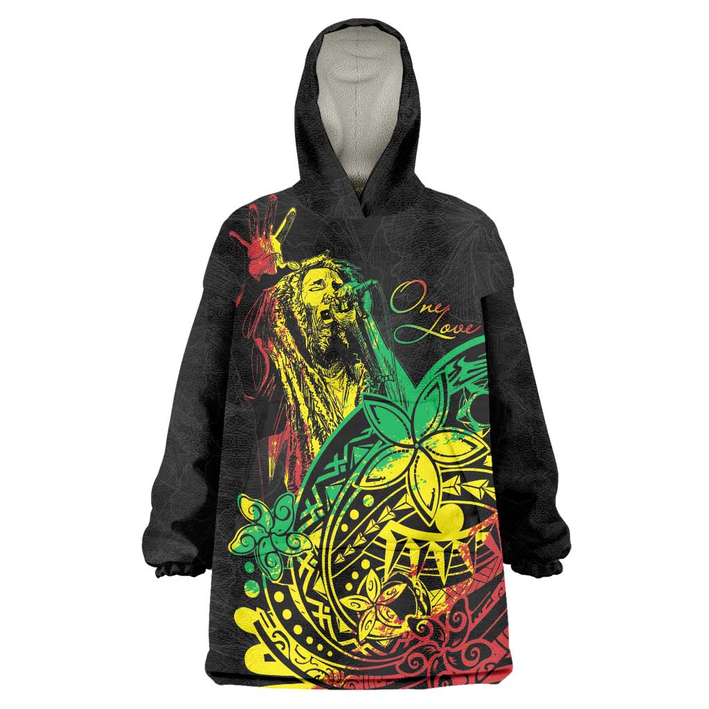 Personalised Reggae Jawaiian Festive Wearable Blanket Hoodie Mix Polynesian