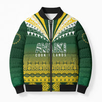 Cook Islands Rugby Custom Bomber Puffer Jacket Kuki Avaiki LT7 Unisex Yellow Green - Polynesian Pride