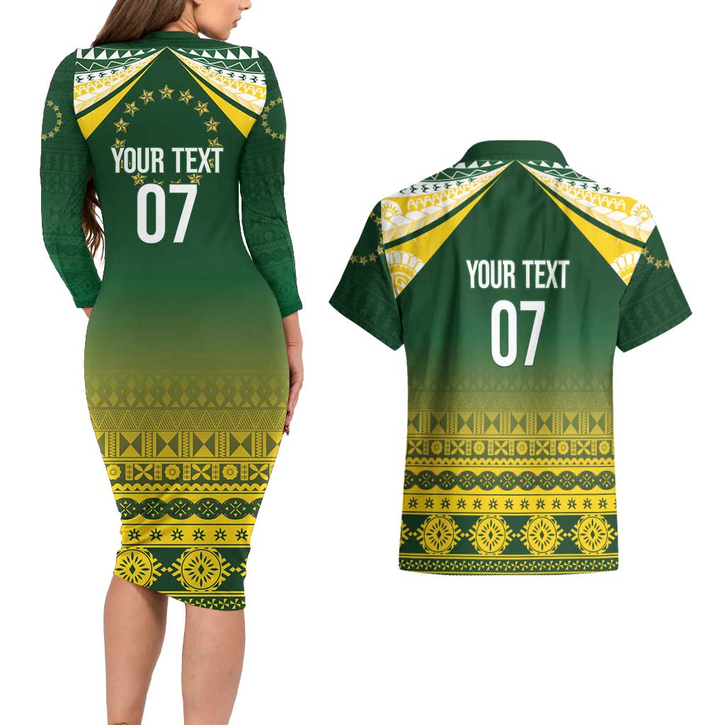 Cook Islands Rugby Custom Couples Matching Long Sleeve Bodycon Dress and Hawaiian Shirt Kuki Avaiki - Polynesian Pride