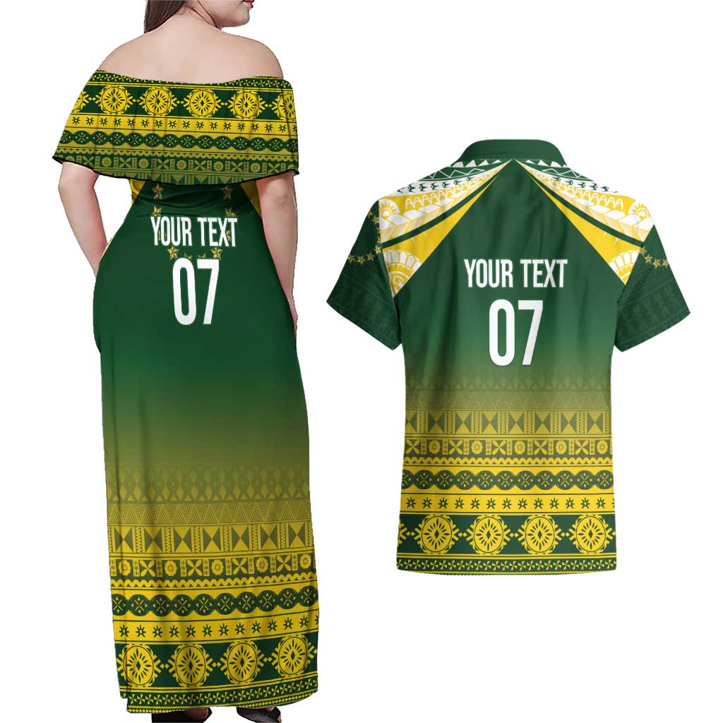 Cook Islands Rugby Custom Couples Matching Off Shoulder Maxi Dress and Hawaiian Shirt Kuki Avaiki LT7 - Polynesian Pride