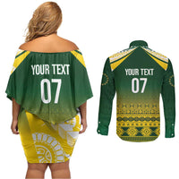 Cook Islands Rugby Custom Couples Matching Off Shoulder Short Dress and Long Sleeve Button Shirt Kuki Avaiki LT7 - Polynesian Pride