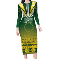 Cook Islands Rugby Custom Family Matching Long Sleeve Bodycon Dress and Hawaiian Shirt Kuki Avaiki LT7 Mom's Dress Yellow Green - Polynesian Pride