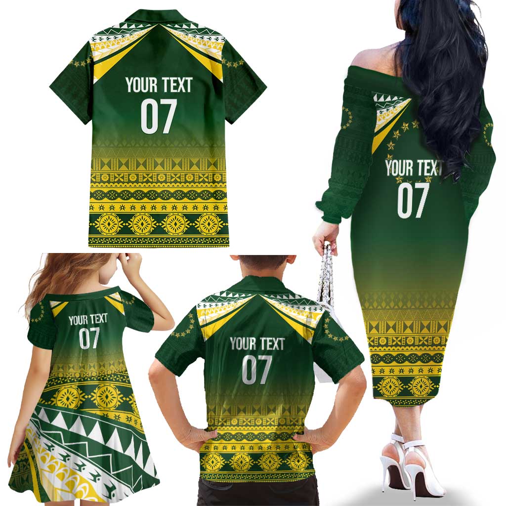 Cook Islands Rugby Custom Family Matching Off The Shoulder Long Sleeve Dress and Hawaiian Shirt Kuki Avaiki LT7 - Polynesian Pride