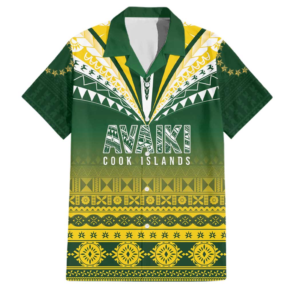 Cook Islands Rugby Custom Family Matching Off The Shoulder Long Sleeve Dress and Hawaiian Shirt Kuki Avaiki LT7 Dad's Shirt - Short Sleeve Yellow Green - Polynesian Pride