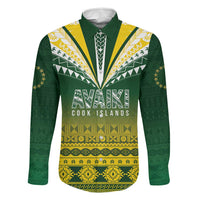 Cook Islands Rugby Custom Family Matching Off The Shoulder Long Sleeve Dress and Hawaiian Shirt Kuki Avaiki LT7 Dad's Shirt - Long Sleeve Yellow Green - Polynesian Pride