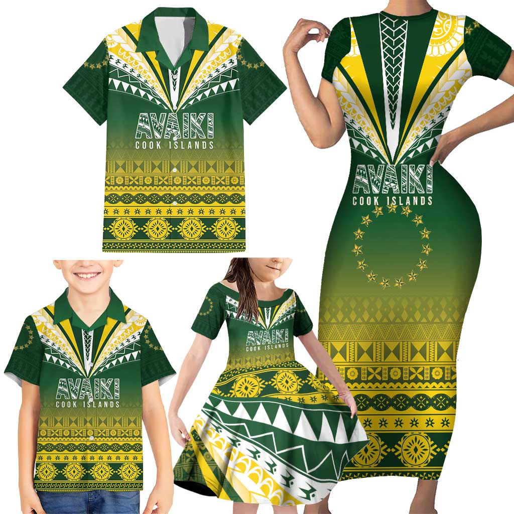 Cook Islands Rugby Custom Family Matching Short Sleeve Bodycon Dress and Hawaiian Shirt Kuki Avaiki - Polynesian Pride