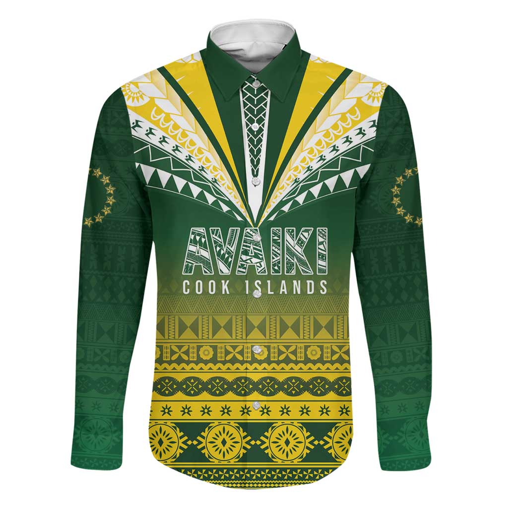 Cook Islands Rugby Custom Family Matching Short Sleeve Bodycon Dress and Hawaiian Shirt Kuki Avaiki LT7 Dad's Shirt - Long Sleeve Yellow Green - Polynesian Pride