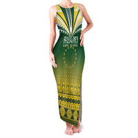 Cook Islands Rugby Custom Family Matching Tank Maxi Dress and Hawaiian Shirt Kuki Avaiki LT7 Mom's Dress Yellow Green - Polynesian Pride