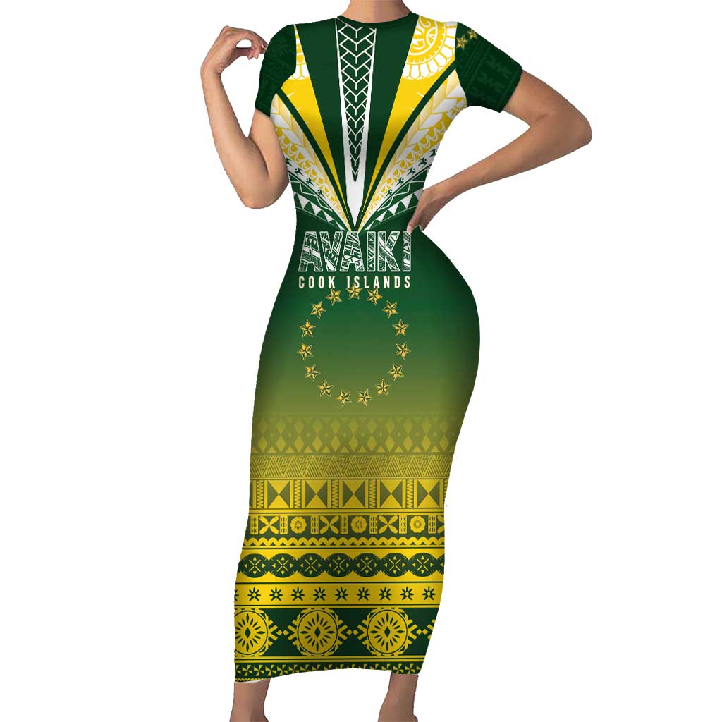 Cook Islands Rugby Custom Short Sleeve Bodycon Dress Kuki Avaiki - Polynesian Pride
