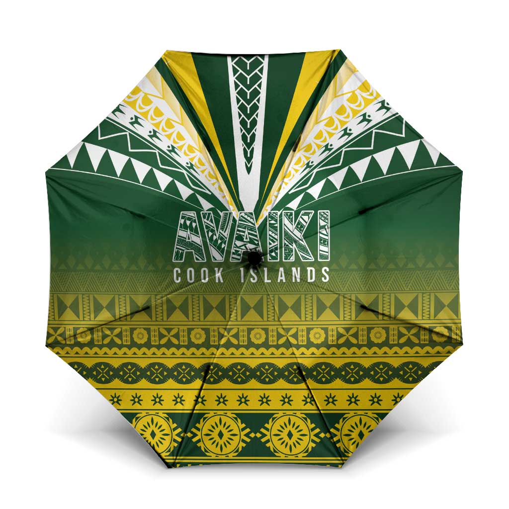Cook Islands Rugby Umbrella Kuki Avaiki LT7 One Size Folded 11.42 inch Opened Diameter 37.4 inch Yellow Green - Polynesian Pride