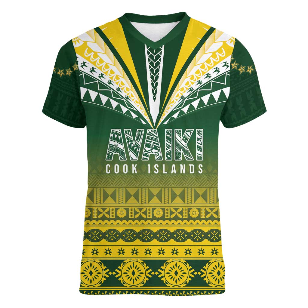 Cook Islands Rugby Custom Women V-Neck T-Shirt Kuki Avaiki - Polynesian Pride