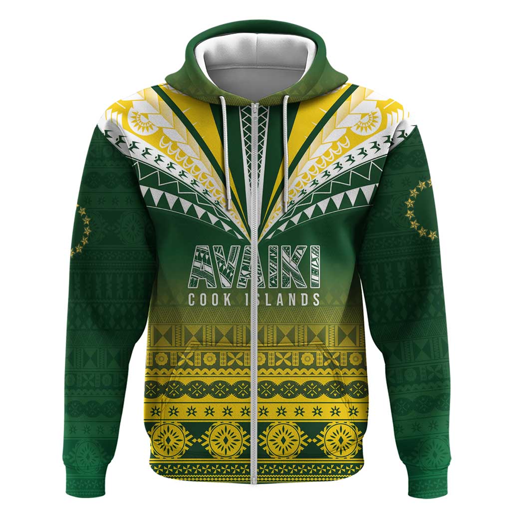 Cook Islands Rugby Custom Zip Hoodie Kuki Avaiki LT7 Zip Hoodie Yellow Green - Polynesian Pride