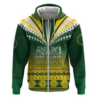 Cook Islands Rugby Custom Zip Hoodie Kuki Avaiki LT7 Zip Hoodie Yellow Green - Polynesian Pride
