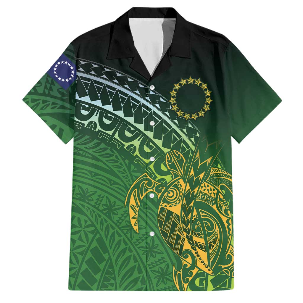 Cook Islands Rugby Kuki Avaiki Family Matching Long Sleeve Bodycon Dress and Hawaiian Shirt Tribal Turtle LT7 Dad's Shirt - Short Sleeve Dark Green - Polynesian Pride