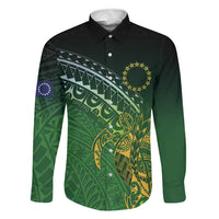 Cook Islands Rugby Kuki Avaiki Family Matching Short Sleeve Bodycon Dress and Hawaiian Shirt Tribal Turtle LT7 Dad's Shirt - Long Sleeve Dark Green - Polynesian Pride